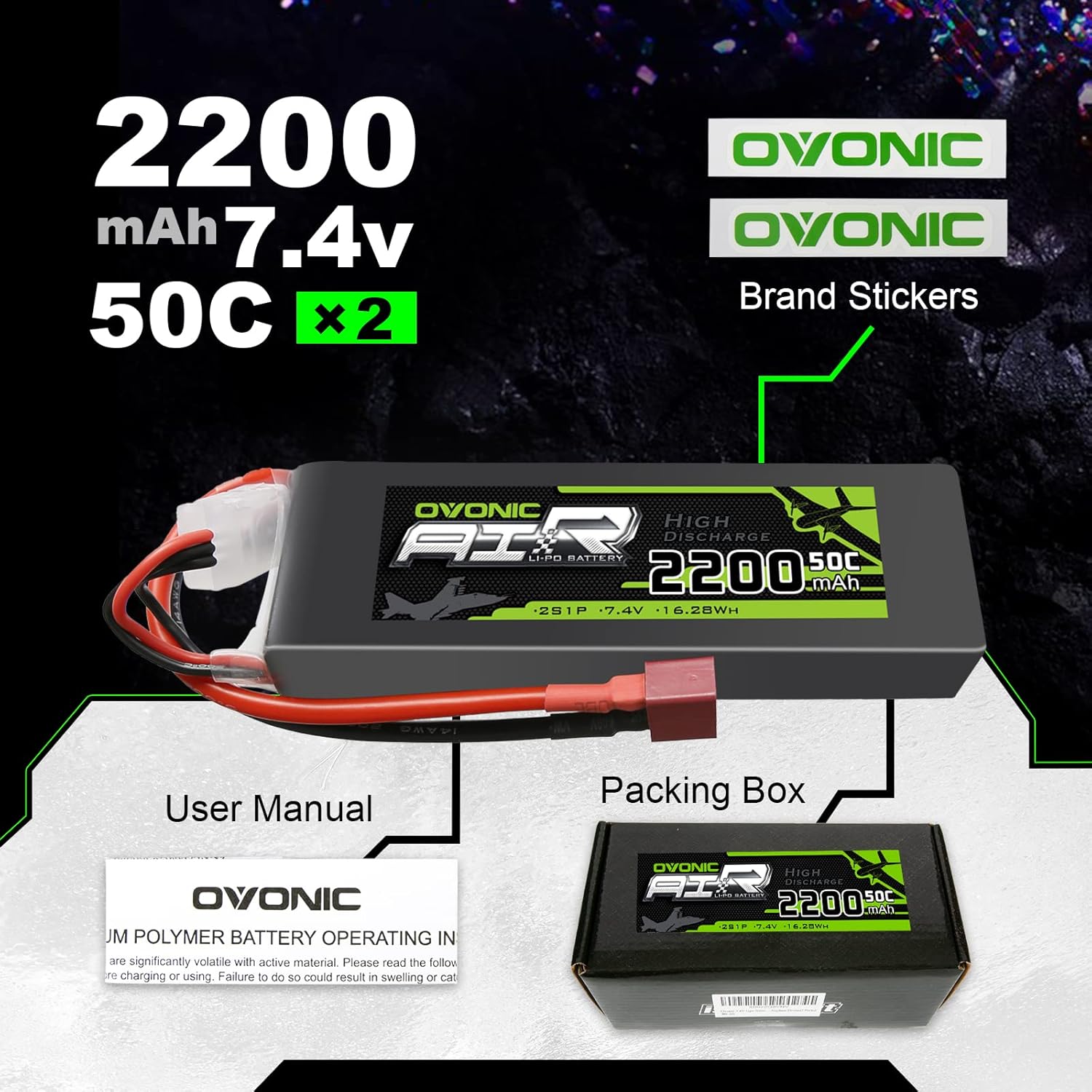 OVONIC 2s Lipo Battery 50C 2200mAh 7.4V Lipo Battery Soft Case con conector T estilo Dean para RC Evader BX Car RC Truck RC Truggy RC Avión UAV