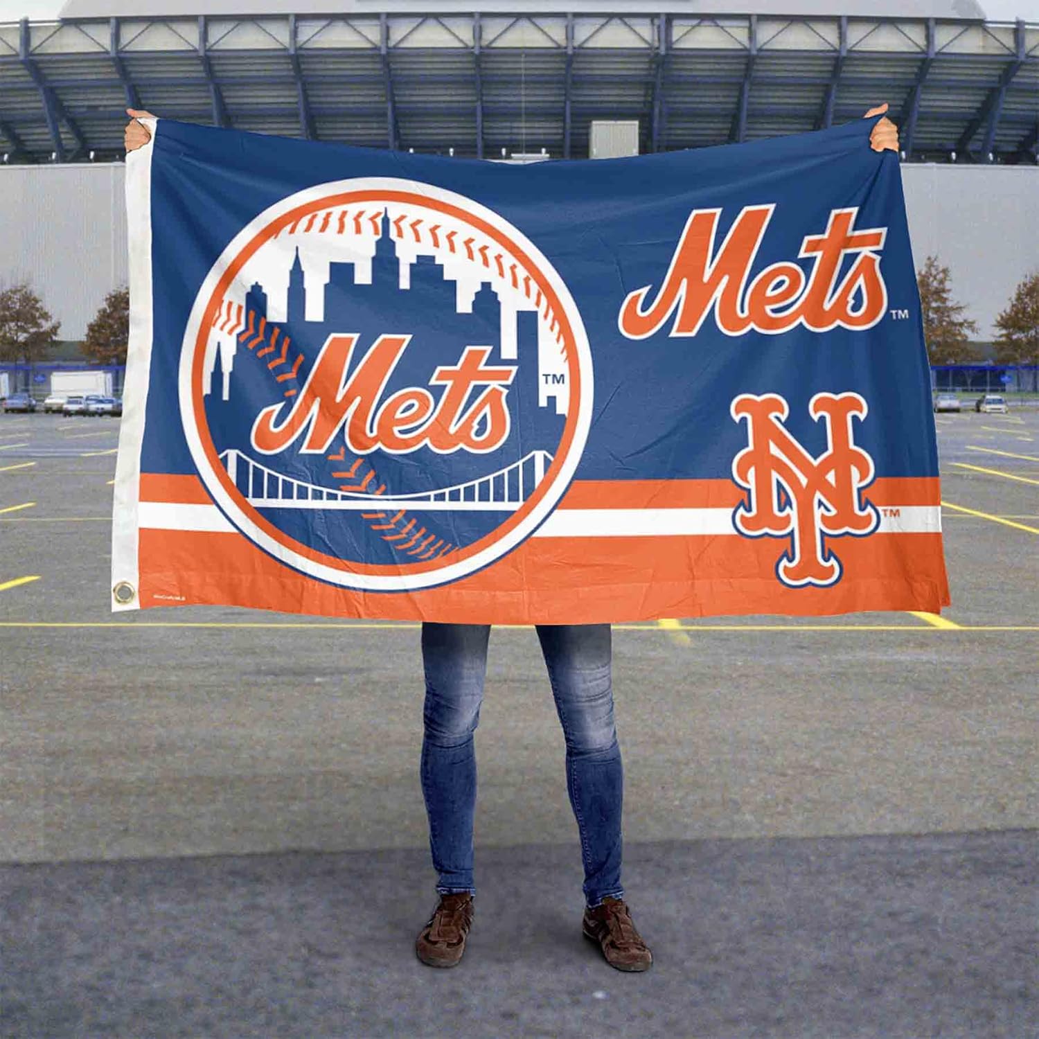 Bandera con logotipo de los New York Mets de 3 x 5 pies con ojal