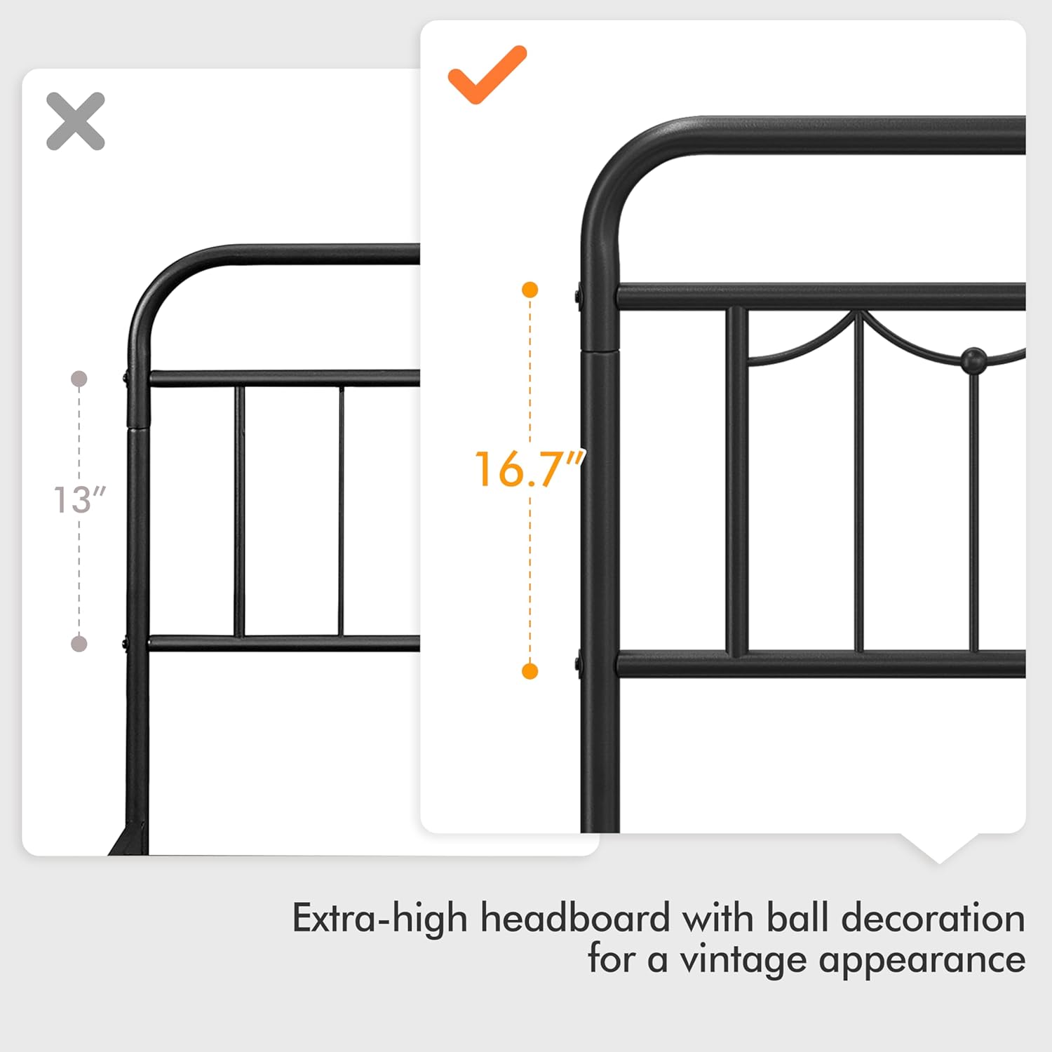 Topeakmart Marco de cama de metal completo con cabecera y estribo vintage, marco de cama de metal resistente de 13 pulgadas con almacenamiento,