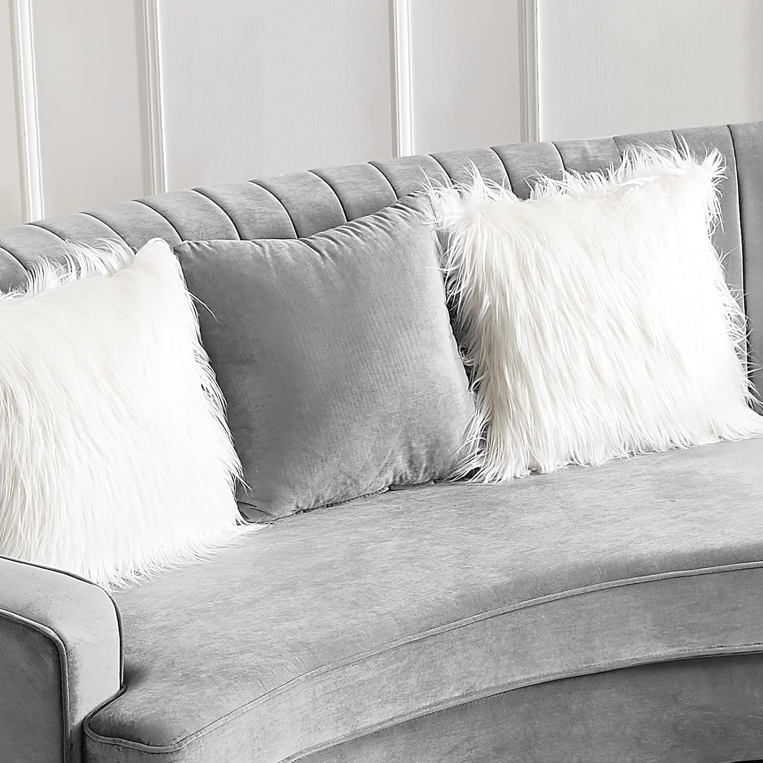 Yoglad Sofá modular curvado tapizado, sofá semicírculo de estilo moderno, sofá copetudo con patas de metal, sofá circular con almohadas Villose para