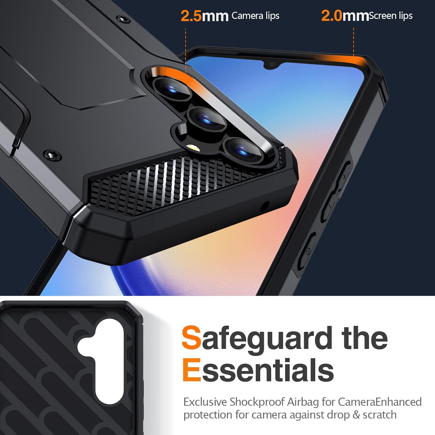 Asuwish Funda de teléfono para Samsung Galaxy A34 5G con protector de pantalla de vidrio templado y soporte delgado y resistente de grado militar