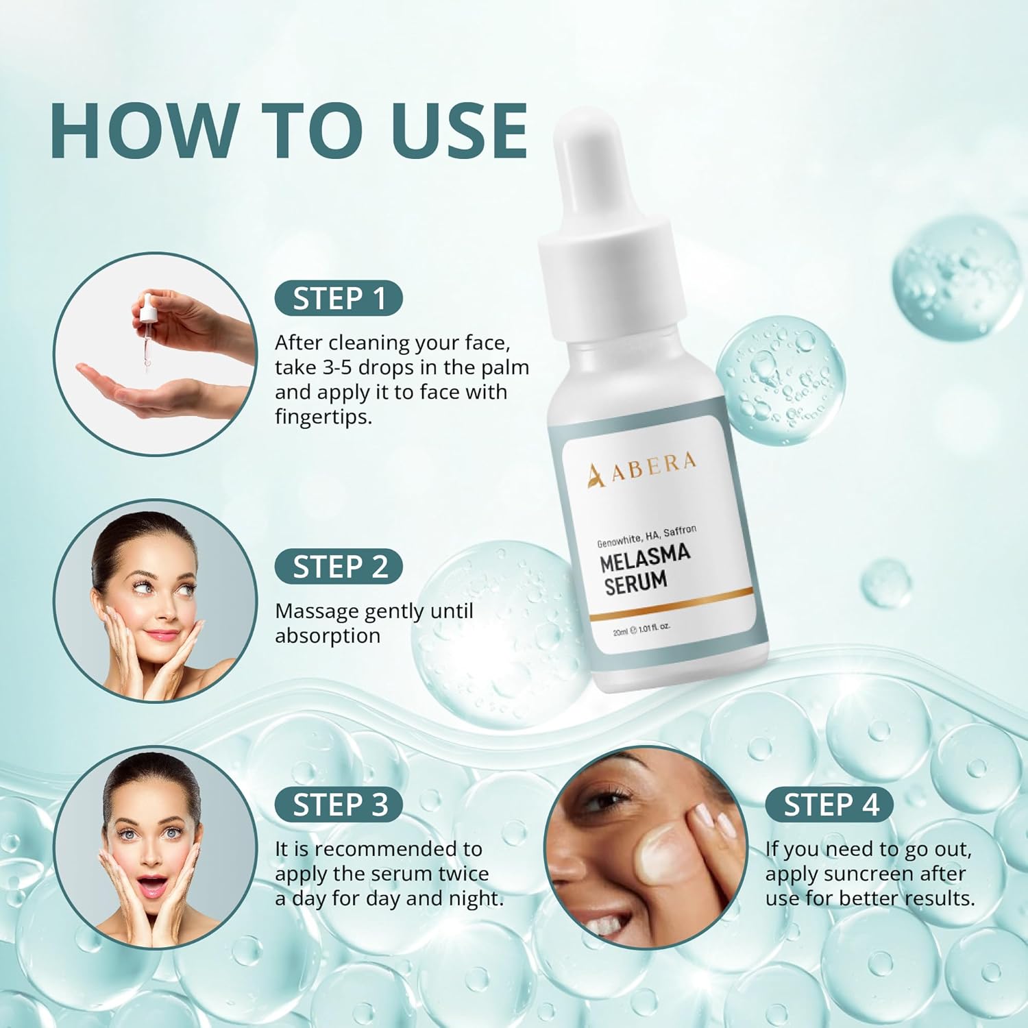 Abera Suero de melasma con niacinamida y ácido hialurónico, suero corrector de manchas oscuras, tratamiento de melasma para la cara, adecuado para