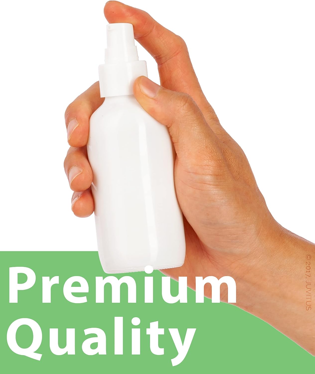 JUVITUS Botella redonda Boston de vidrio blanco brillante de 4 onzas  4.1 fl oz con bomba de tratamiento blanca, sin BPA, contenedores de