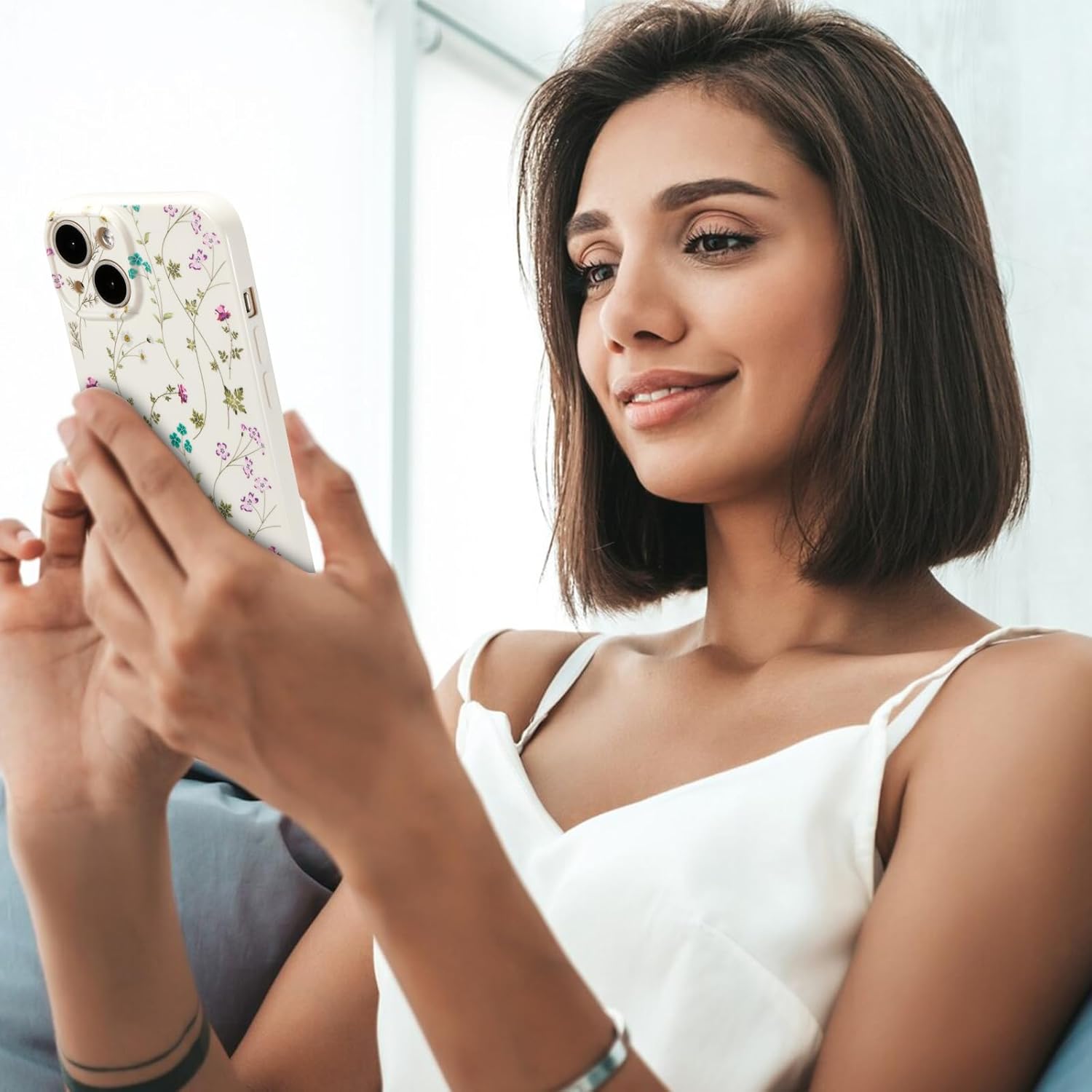 RALEAVO Funda floral para iPhone 14, diseño de ramas de flores, bonita funda para niñas y mujeres, delgada, de silicona suave, a prueba de golpes,