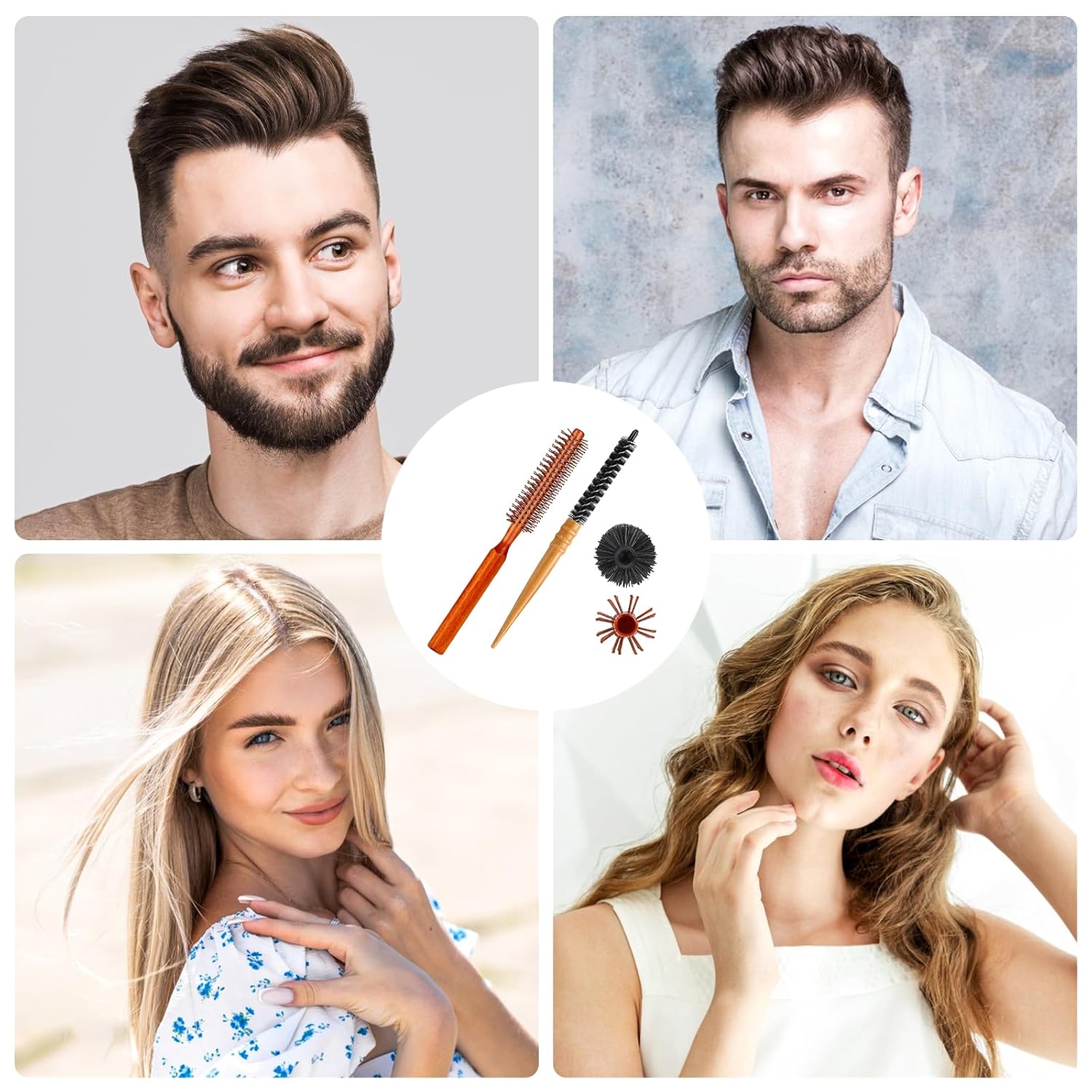 2 cepillos pequeños y redondos para el cabello, mini cepillo de rizo, cepillo circular portátil, cepillo Quiff, peines de pelo de cerdas de nailon,