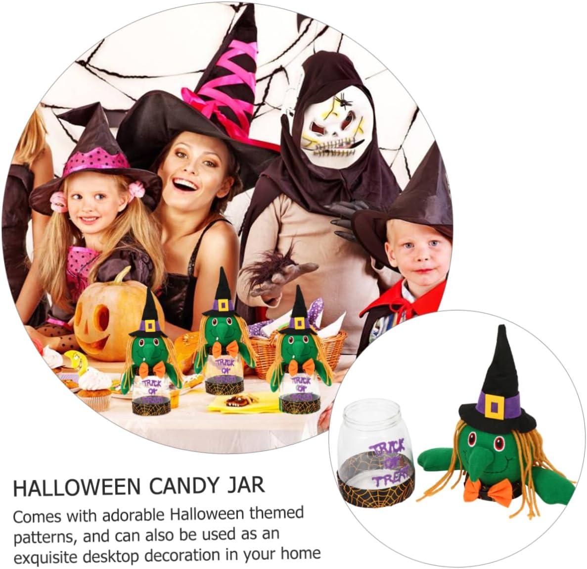 UPKOCH Tarro de caramelo de Halloween transparente para tartas, contenedor de galletas, decoración de mostrador, soporte de plástico para fiestas,