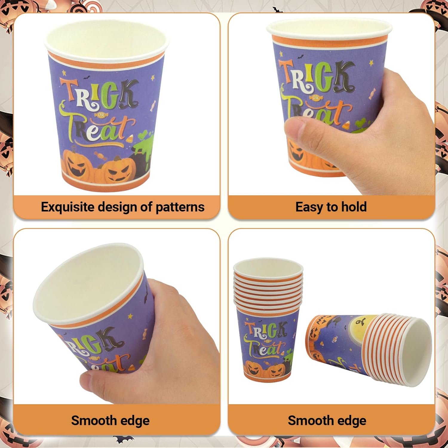 100 vasos de papel de Halloween  Vasos de bebida estilo calabaza de 9 onzas  Vasos desechables para fiesta de Halloween  Tazas de decoración de