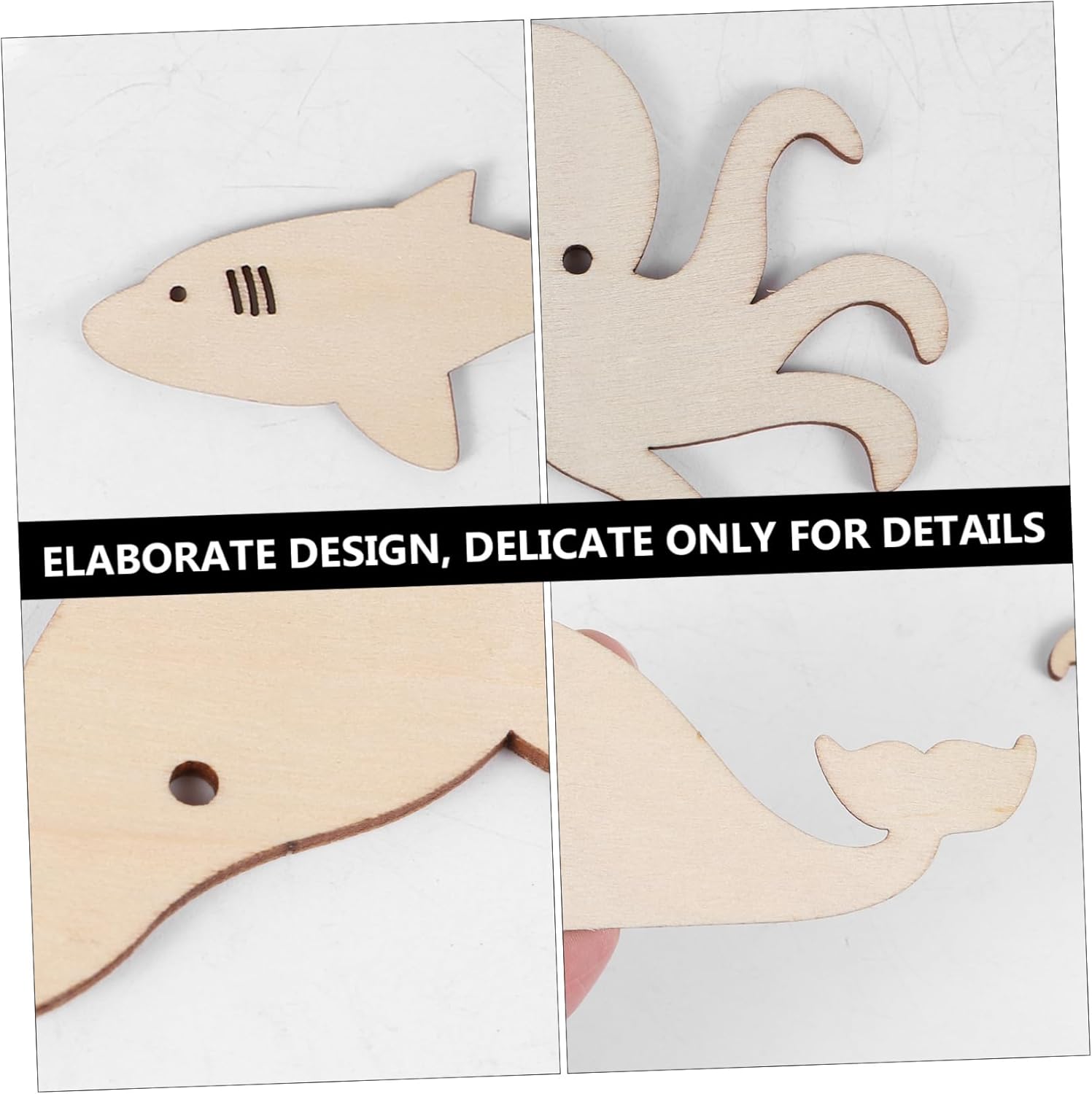 EXCEART 48 piezas de astillas de madera de animales marinos ballena de madera de animales marinos rebanadas de madera decoración delfín adornos de