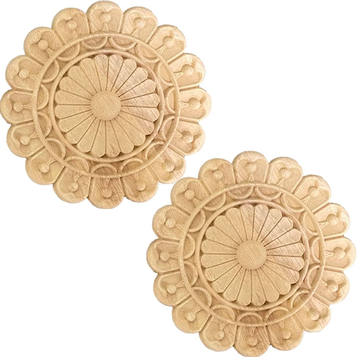 2 apliques de madera de 5.9 pulgadas redondos decorativos tallados en madera y onlays para muebles (redondo 1 5.9 pulgadas)