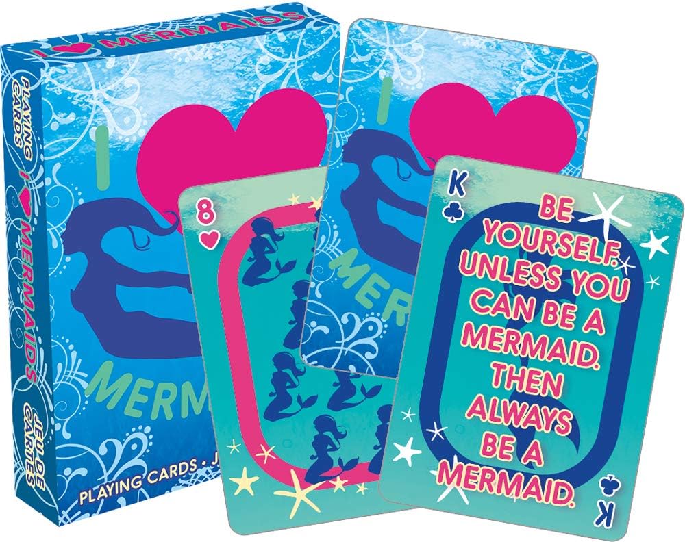 AQUARIUS I Heart Mermaids – Baraja de cartas con temática de sirena para tus juegos de cartas favoritos, tamaño póquer con acabado de lino