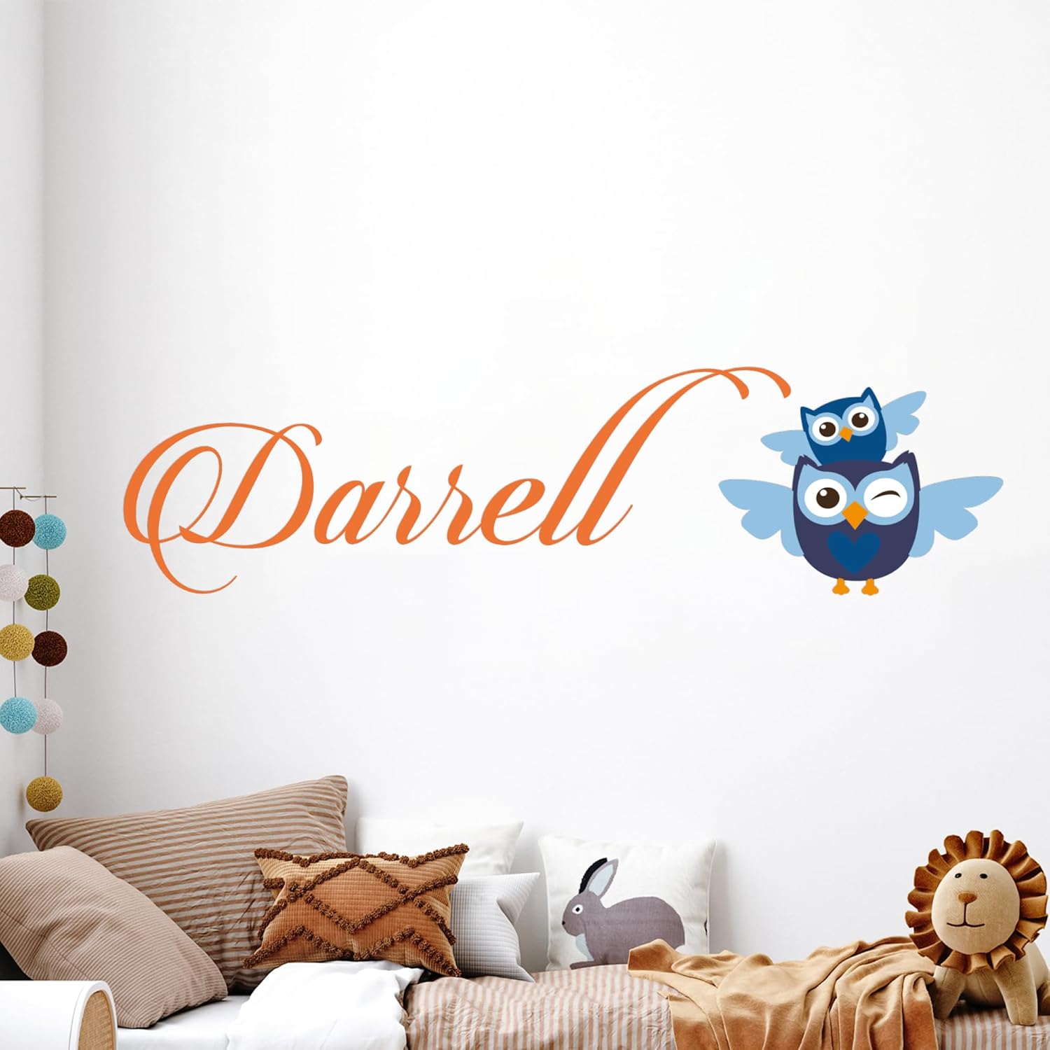 Cryptonite Decoración de la habitación del bebé de búho, calcomanía de pared con nombre personalizado, listo para usar, totalmente personalizable