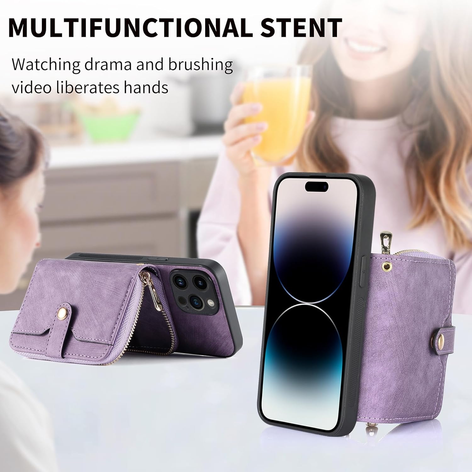 Asuwish Funda de teléfono para iPhone 14 Pro Max de 6.7 pulgadas con cremallera, con ranura para tarjeta de crédito, correa cruzada de hombro,
