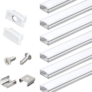 Paquete de 6 canales de aluminio LED en forma de U de 3.3 pies con cubierta difusora blanca lechosa, clips de montaje y tapas finales, perfiles de Paquete de 6 canales de aluminio LED en forma de U de 3.3 pies con cubierta difusora blanca lechosa, clips de montaje y tapas finales, perfiles de