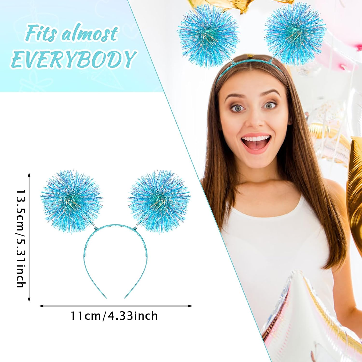 WLLHYF Diadema con tiras de aluminio con pompones, diadema de oropel a la moda, bola esponjosa, lazo para el cabello, accesorios para el cabello
