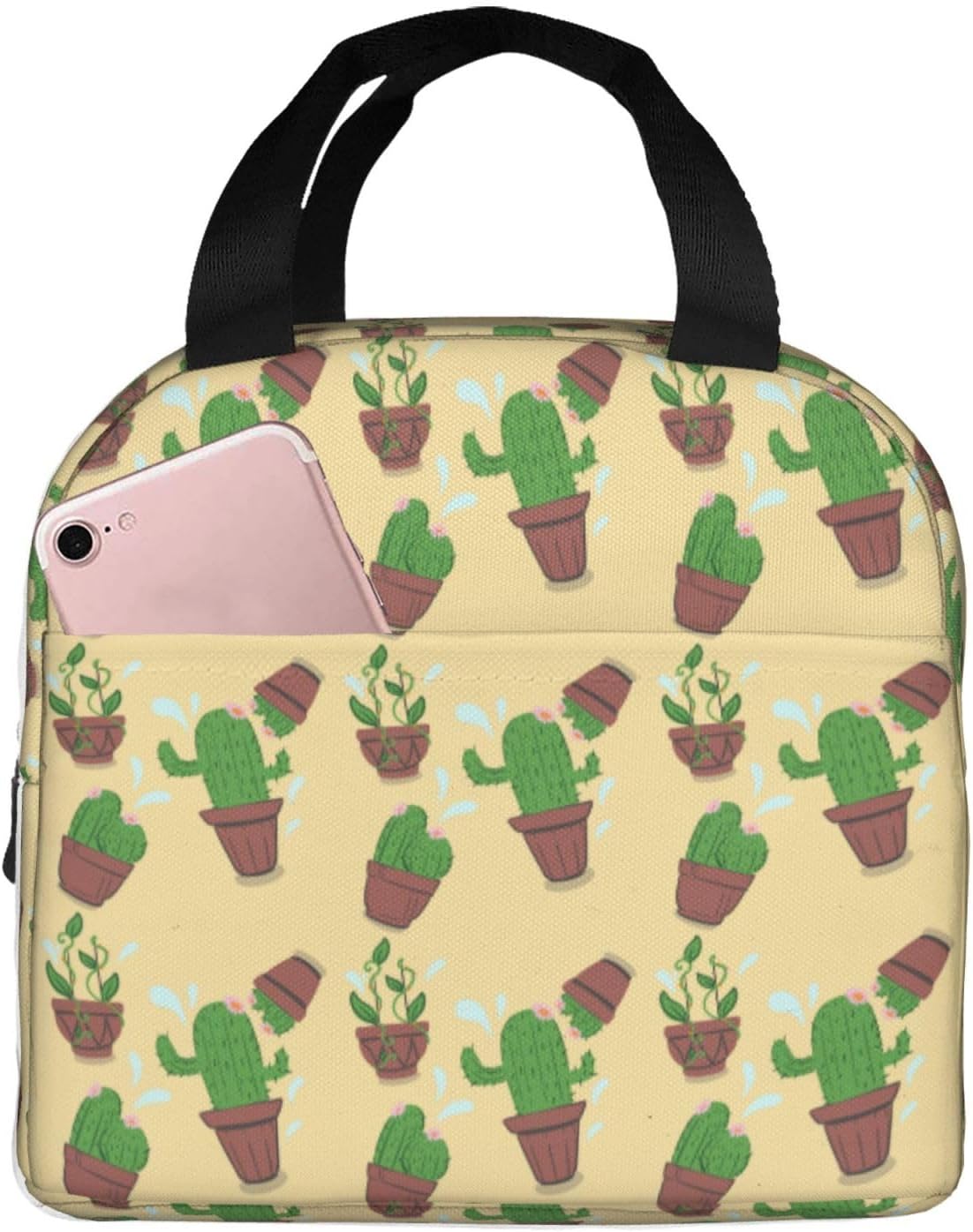Lonchera con diseño de cactus para mujeres y hombres, con aislamiento, reutilizable, organizador de almuerzo, impermeable, bolsa de mano refrigerante