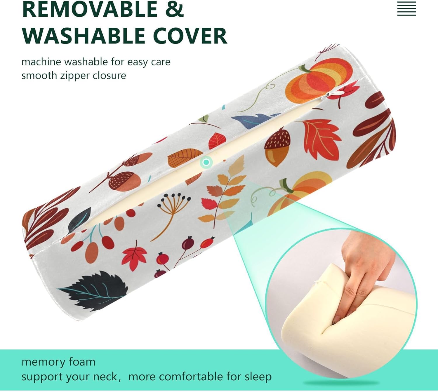 Autumn Pumpkins Fall Leaves Bolster Pillow Yoga Neck Roll Pillow with Cover Sofa Round Pillows Cylinder Pillow Cover Pillow for Knee Support