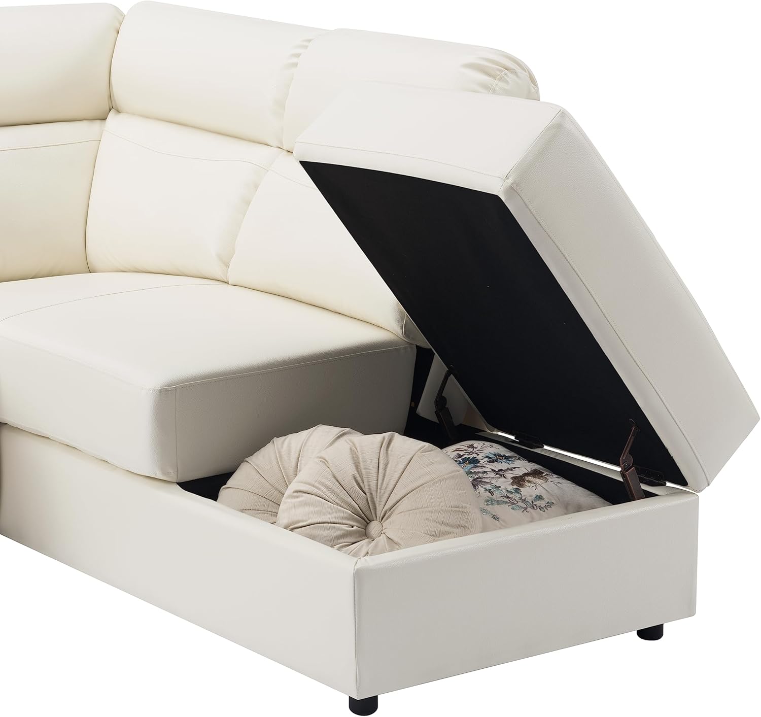 Moderno sofá seccional reclinable manual de piel sintética, 2 portavasos y otomana Sorage, esquina en forma de L de poliuretano 5 sofás para sala de