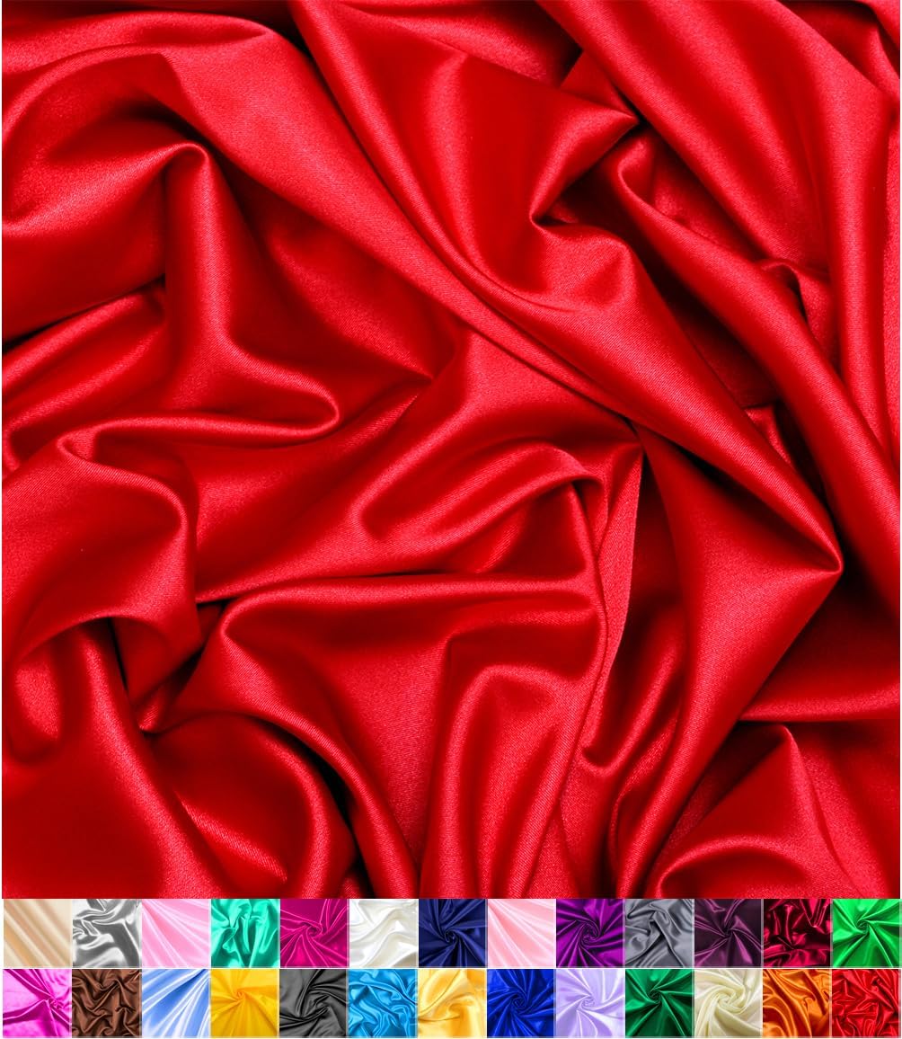 The Yard  Tela de satén, lujosa y suave, rollo de 60 pulgadas de ancho, sedosa y brillante, decoración, ropa, cortinas, manualidades (rojo, 2 yardas)