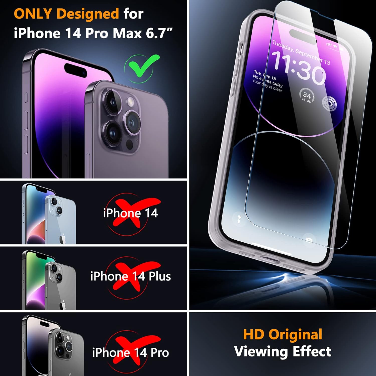 SPIDERCASE Funda magnética para iPhone 14 Pro Max, protección militar contra caídas con 2 piezas protector de pantalla de vidrio + protector de