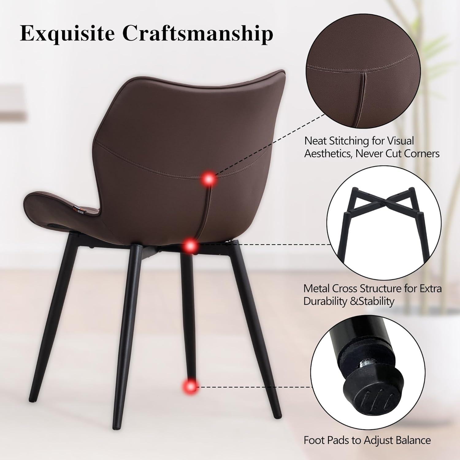 YOUNIKE Juego de 2 sillas de comedor, sillas de comedor tapizadas de cuero, sillas de cocina modernas, sillas laterales para sala de estar,