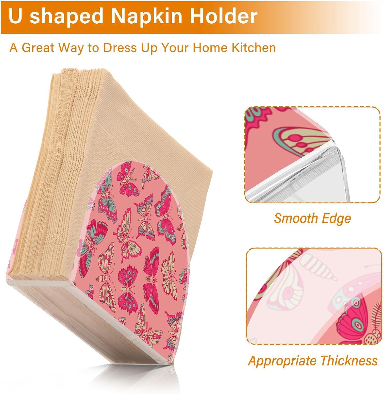 Napkin Holder Butterflies Pattern Napkin Holders for Tables, Clear Acrylic Napkin Holders Cocktail Napkin Holder for Kitchen Restaurant Bar Home