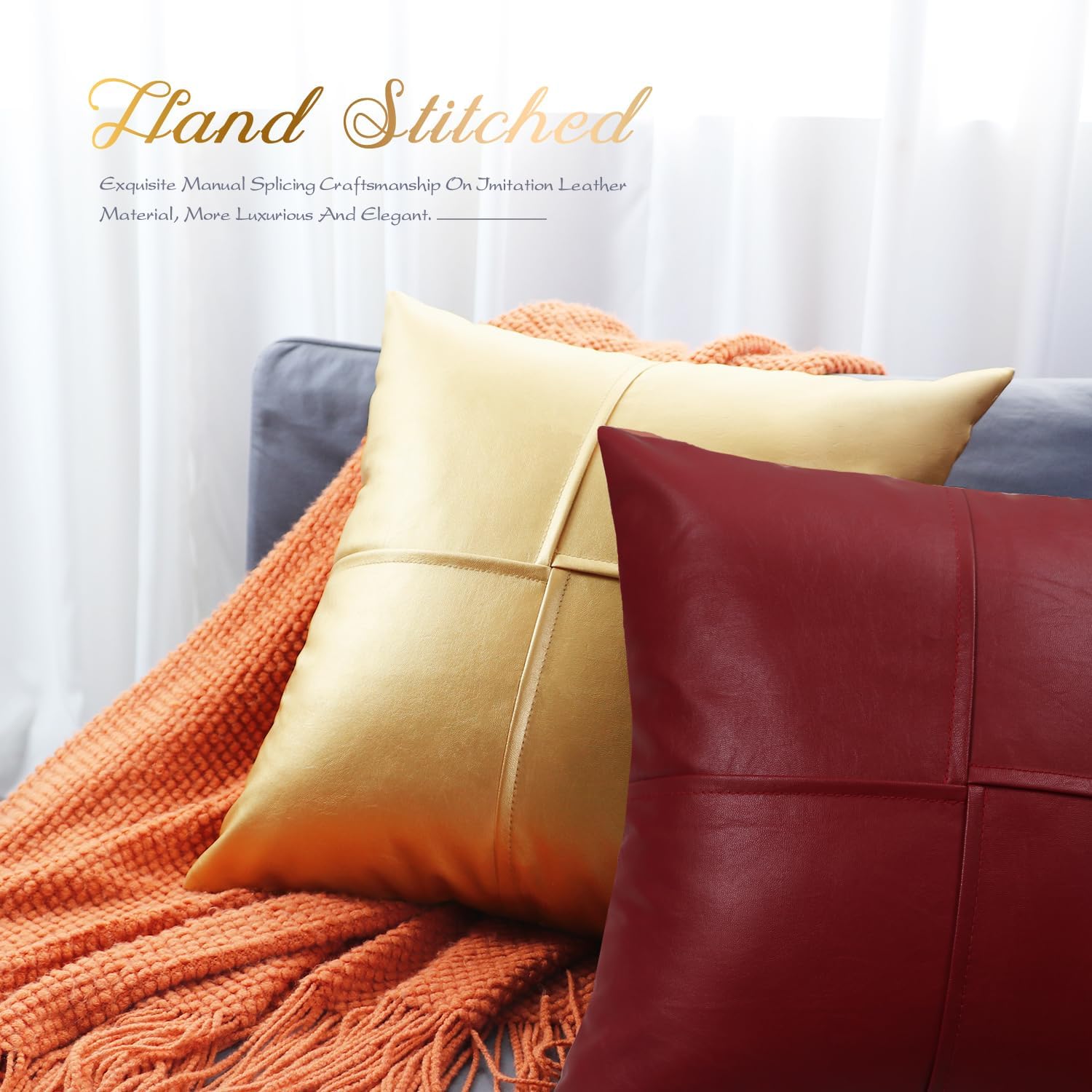 BRAWARM Juego de 2 fundas de almohada de piel sintética de 12 x 20 pulgadas, fundas de almohada lumbar de cuero rojo profundo, almohadas decorativas