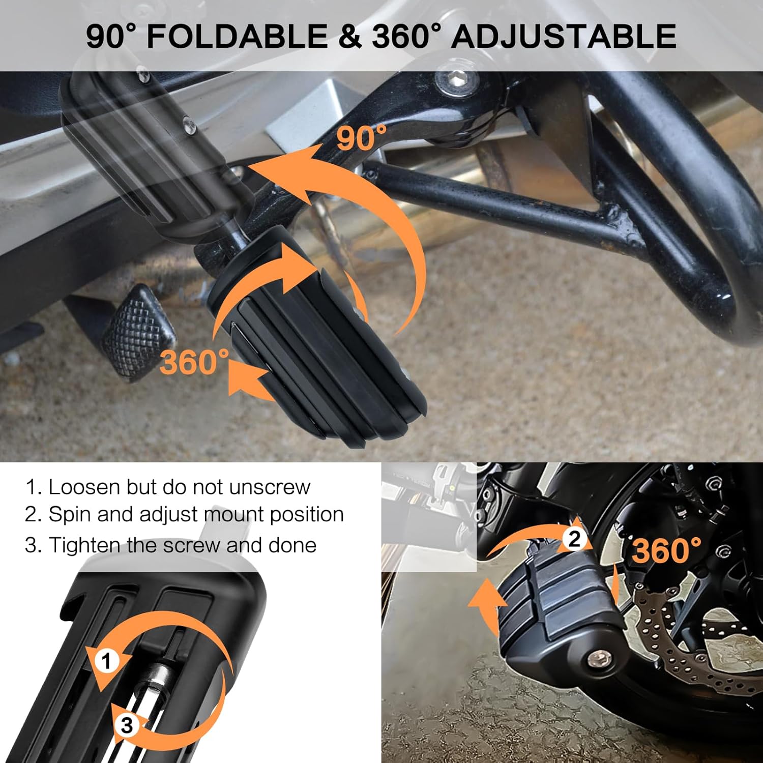 Estriberas de carretera en ángulo de 1.25 pulgadas de largo para motocicleta, reposapiés ajustables con abrazaderas kit de soportes compatible con