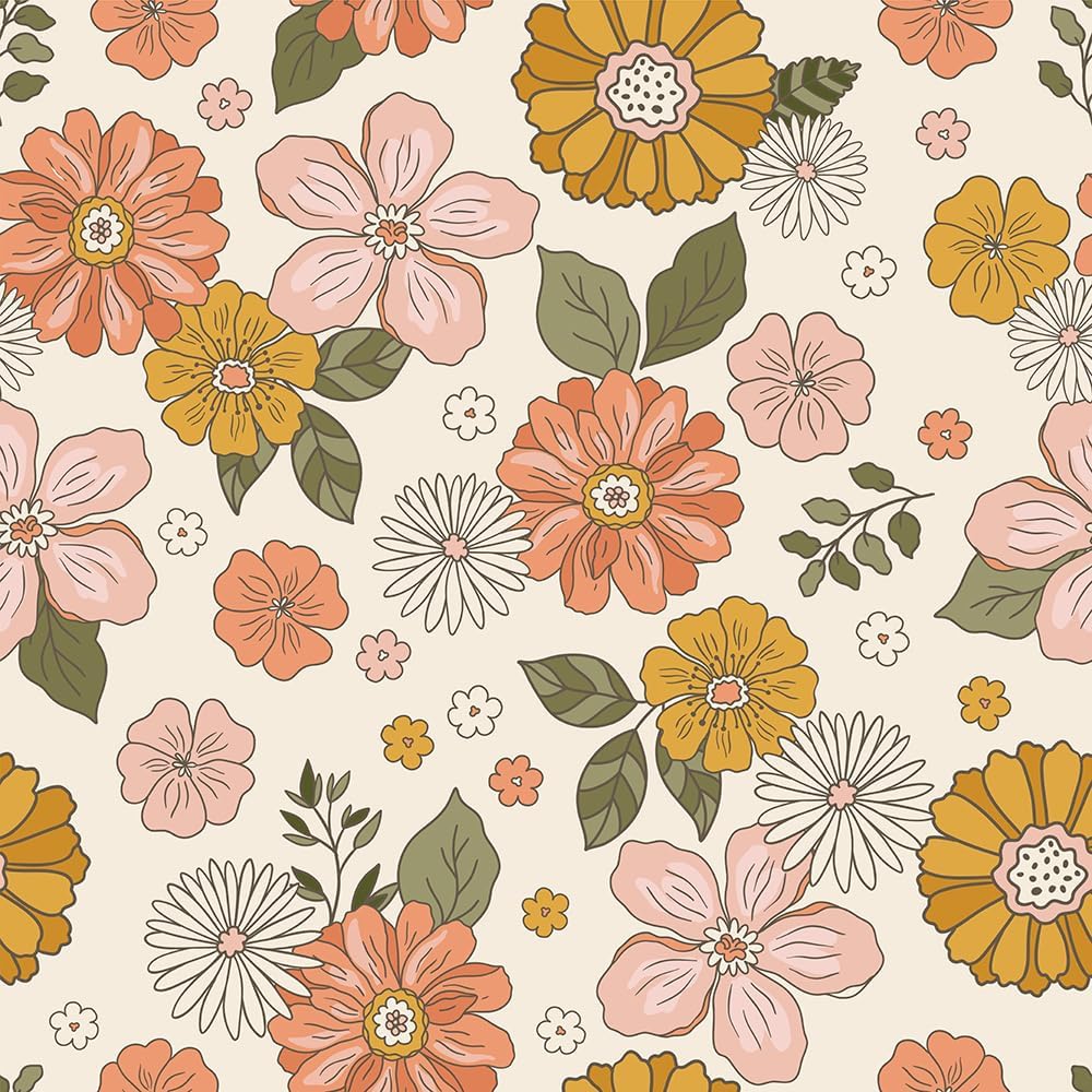 Papel tapiz bohemio naranjacrema con margaritas florales para despegar y pegar, fácil de despegar, vintage, autoadhesivo, extraíble, para armario de