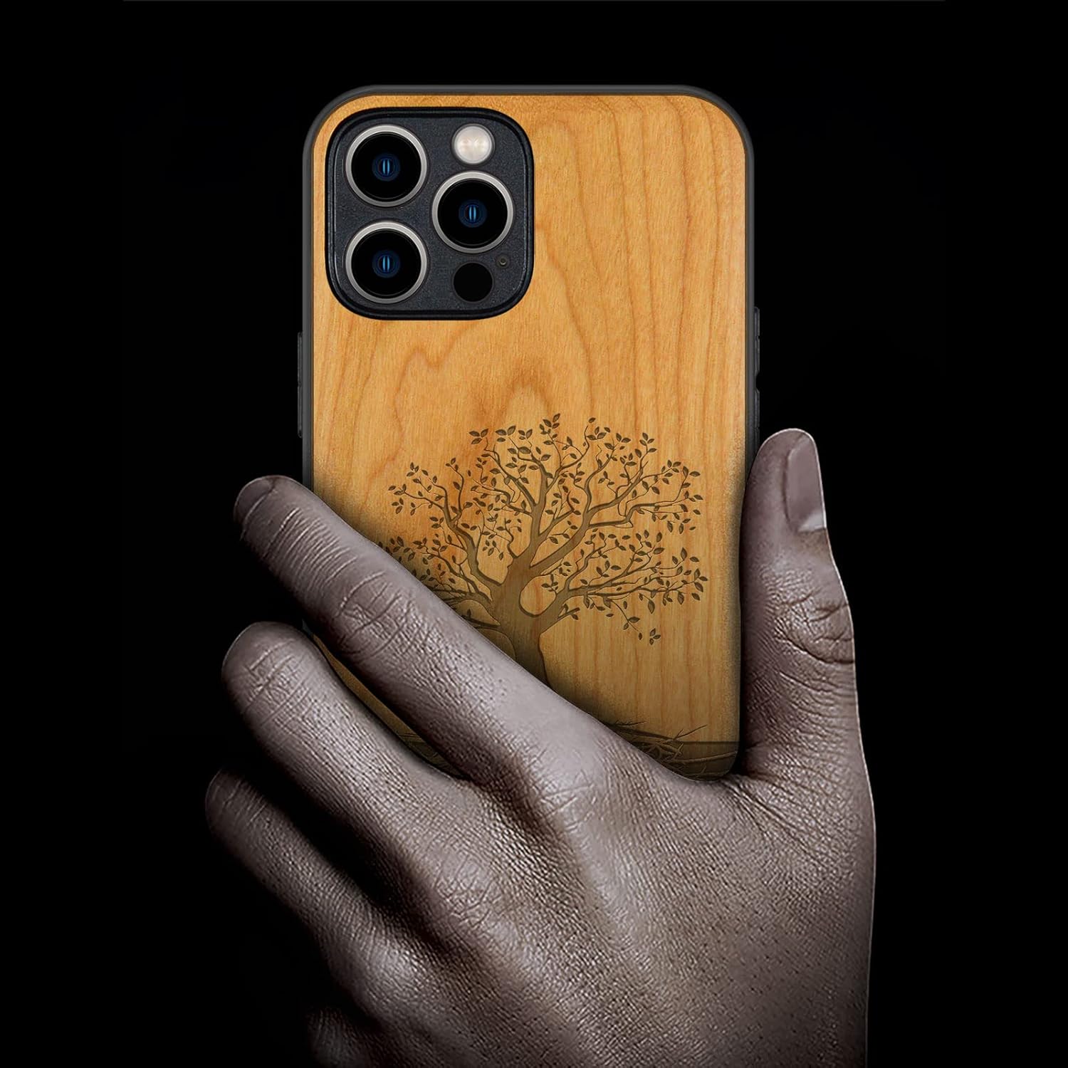 Carveit Funda magnética de madera para iPhone 12 Pro madera real dura y TPU suave negro a prueba de golpes, funda de madera única y elegante