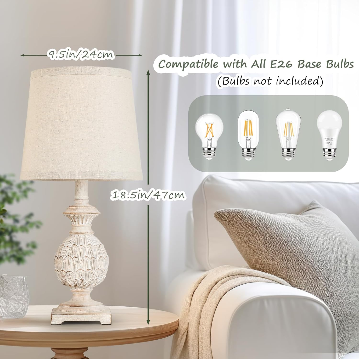 Sucolite Juego de 2 lámparas de mesa de 18.5 pulgadas para dormitorio, estilo rústico, estilo rústico, lámparas de mesita de noche, lámparas de