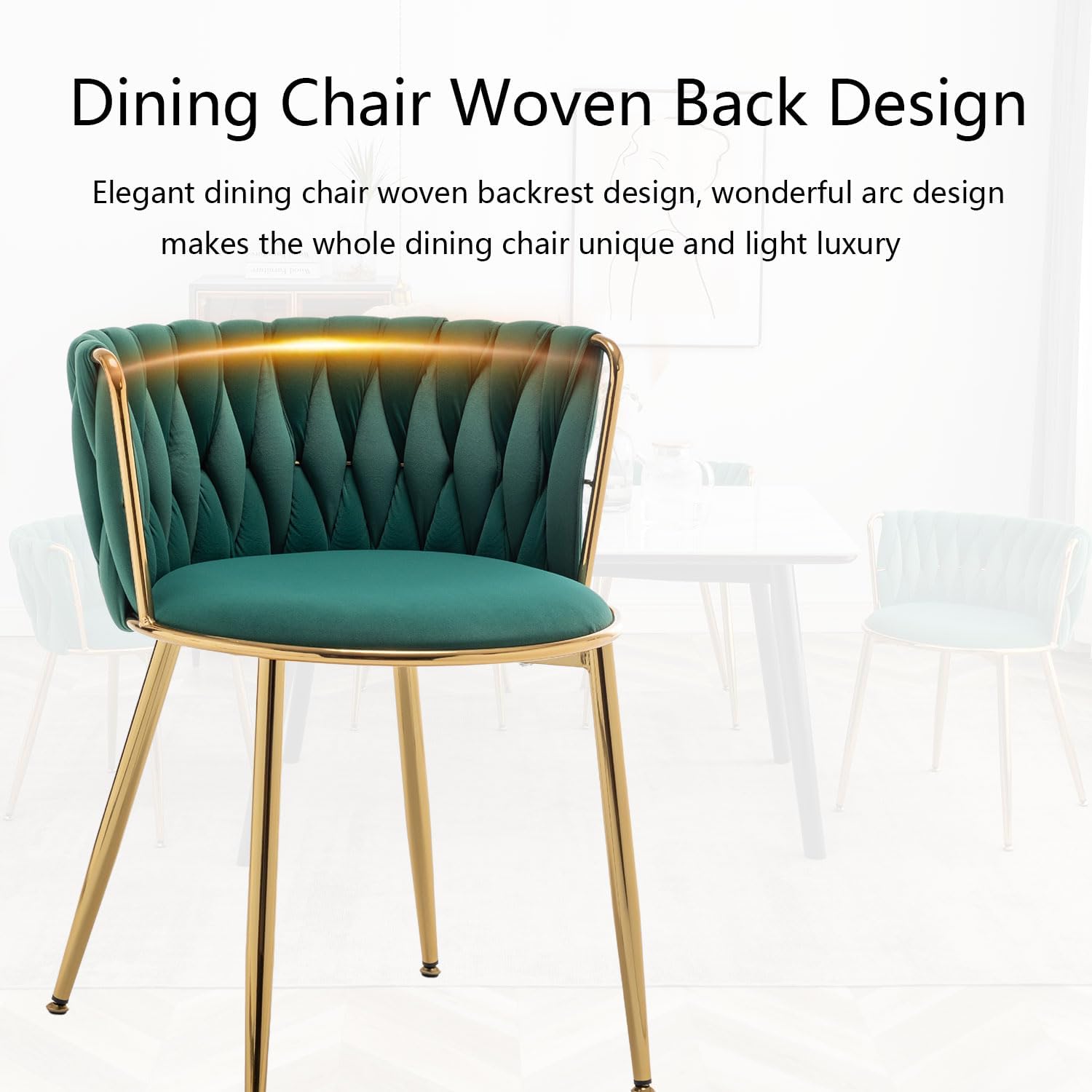 Riknuxi Juego de 4 sillas de comedor de terciopelo, modernas sillas de comedor tejidas con patas de metal, sillas de comedor tapizadas doradas para