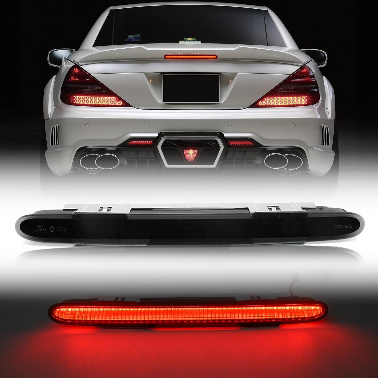 NSLUMO Tercera luz de freno LED de repuesto para Mercedes R230 2007-2012 Benz SL550 AMG 2003-2006 SL500 SL55 AMG Tira roja LED 3er centro de freno