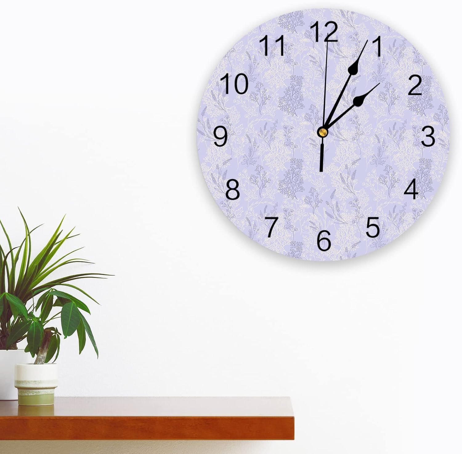 Reloj de pared de 10 pulgadas, silencioso, sin tictac, flores de primavera de lavanda, reloj decorativo redondo para sala de estar, dormitorio,