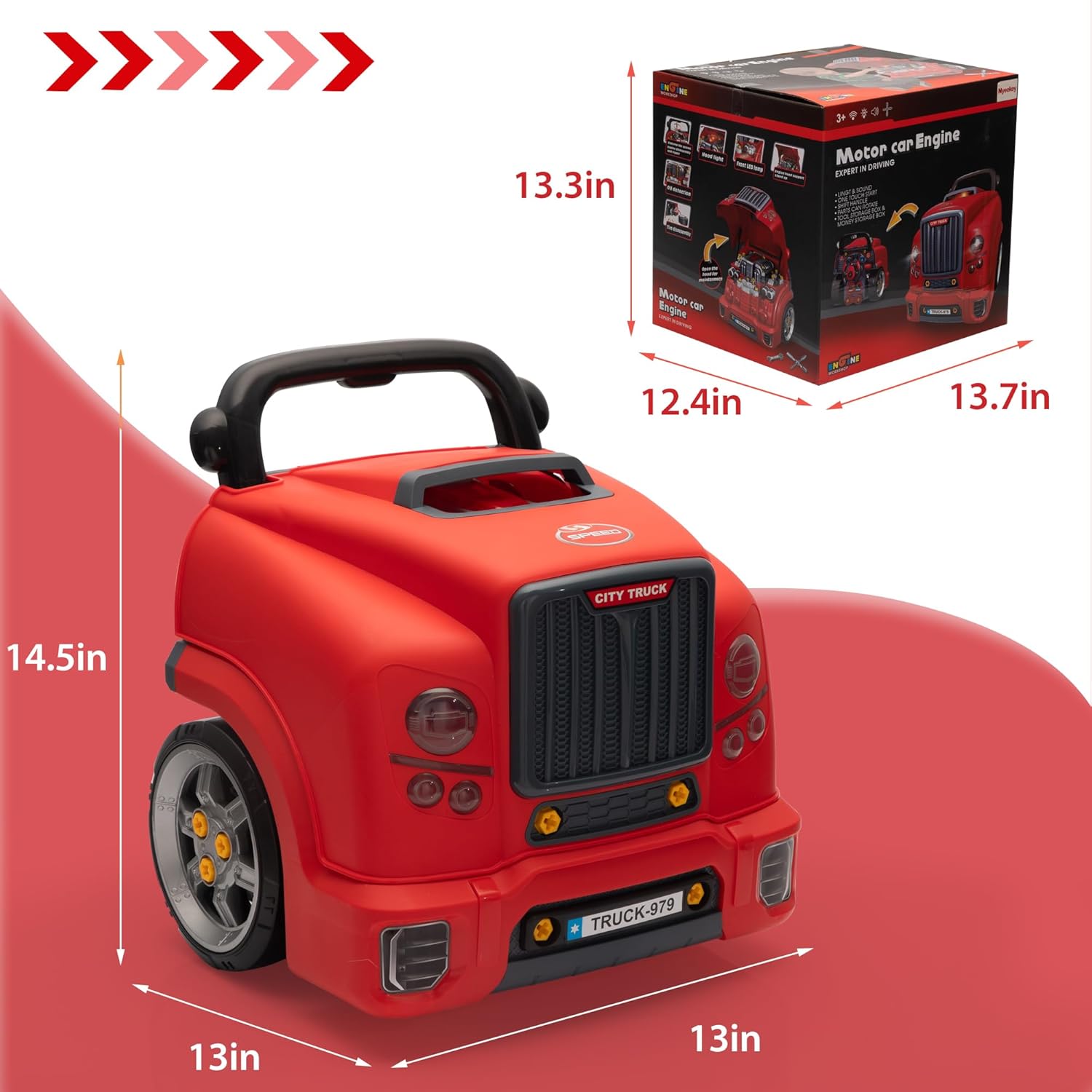 Nyeekoy Kit de construcción de motor de juguete para niños, juguete de motor de camión grande para niños pequeños de 3 a 5 años, juguetes mecánicos