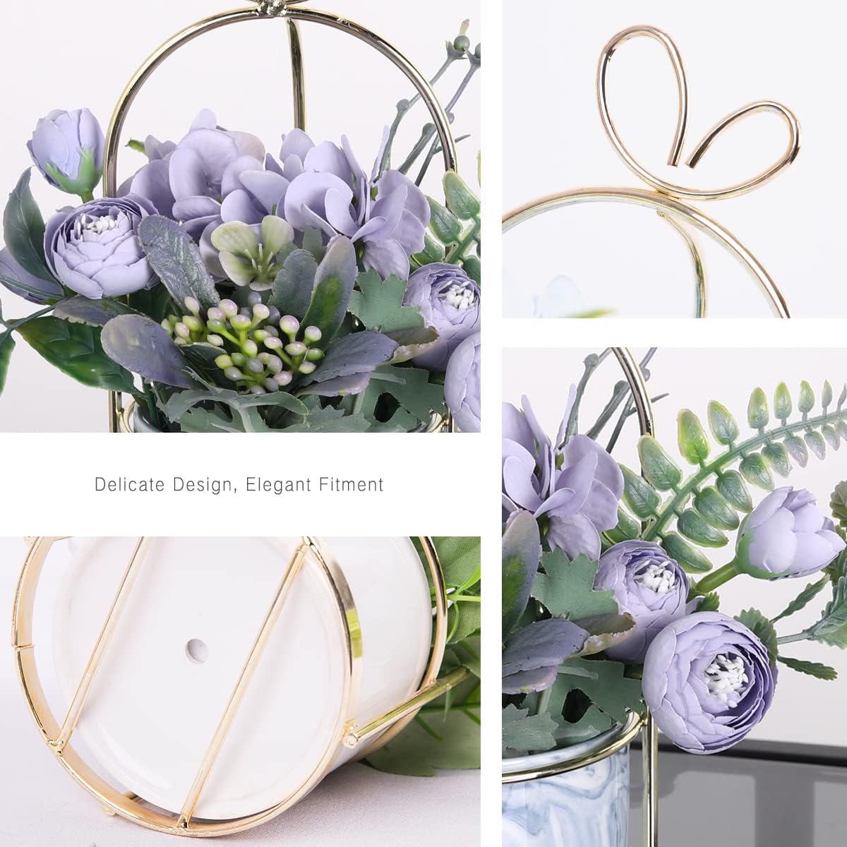 Veryhome Flores artificiales, hortensias con jarrón de cerámica, flores falsas, plantas colgantes en macetas para decoración de boda, hogar, oficina