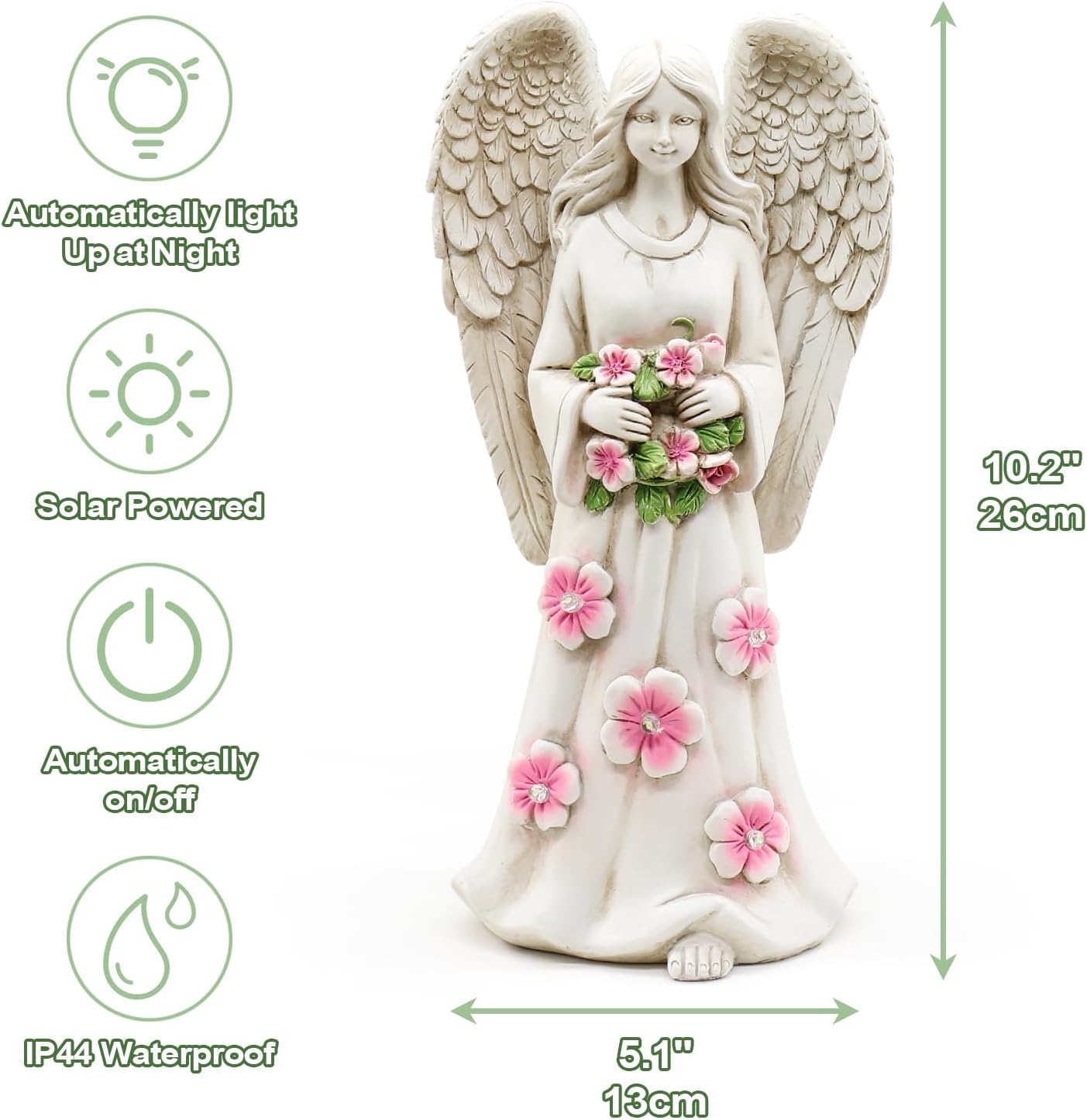 Estatuas de ángel de jardín para decoración al aire libre, figuras de jardín de 10 pulgadas con 5 LED, decoración artística para patio, césped,