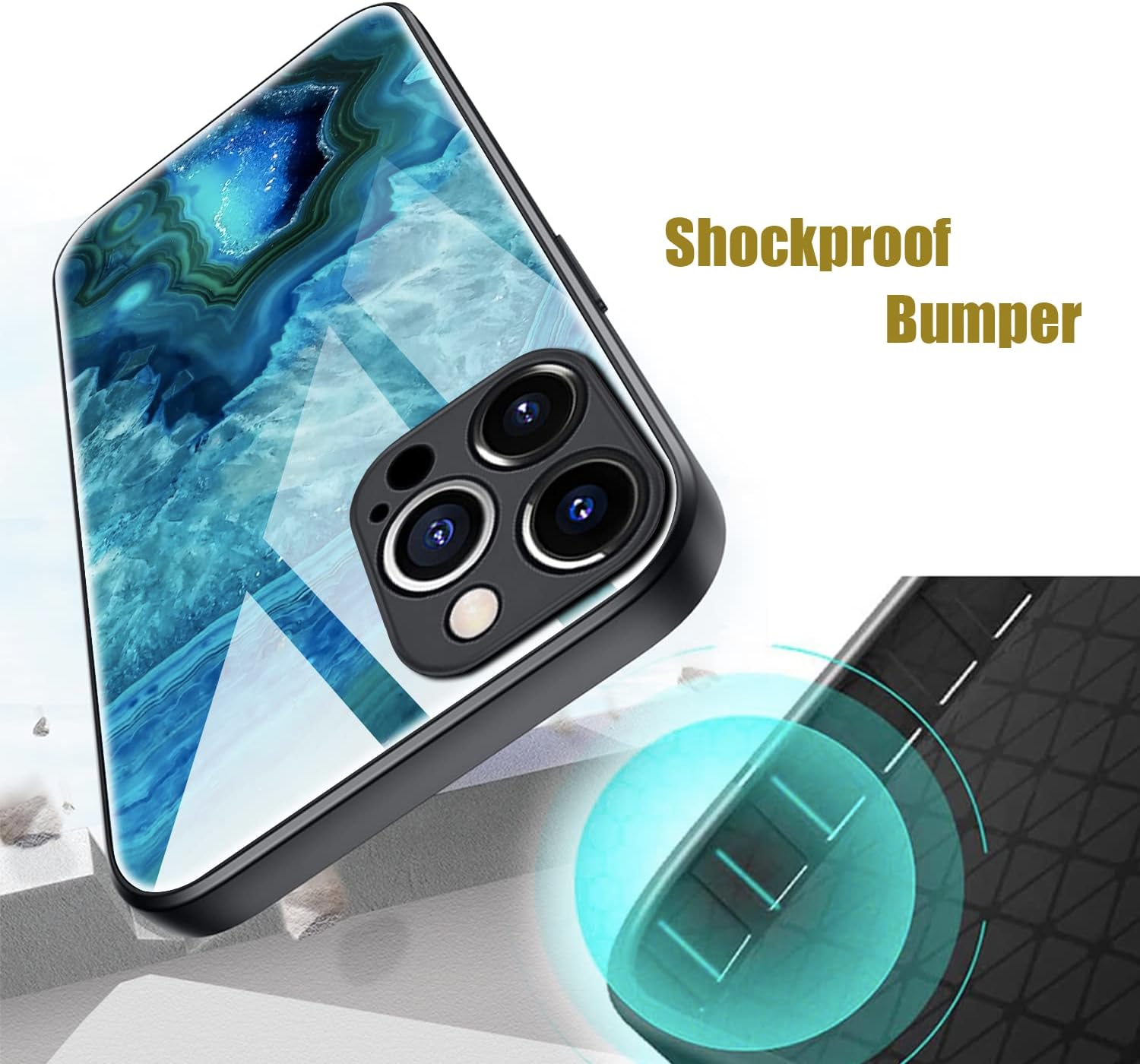 Funda para iPhone 14 Pro Max, protección completa de la cámara envolvente, diseño de mármol ágata personalizado de vidrio antiarañazos en la parte