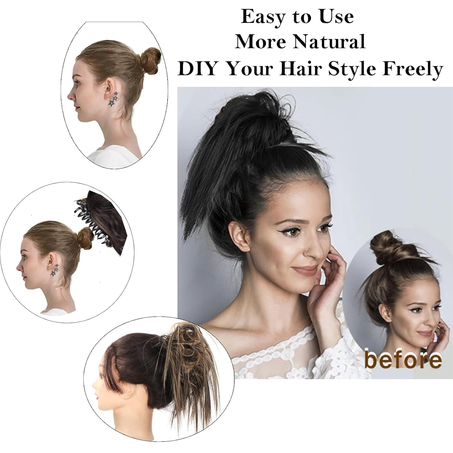 Extensiones de cabello con clip de garra, recogido y desordenado, moño desordenado, sintético, ondulado, rizado, extensiones de cabello para cola de