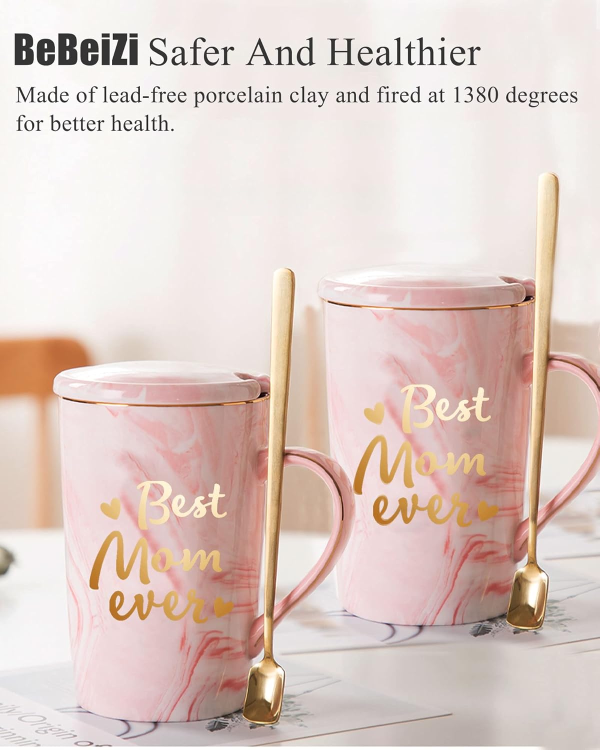 Taza de café con texto en inglés “Best Mom Ever”, regalos para el Día de la Madre para mamá por hija e hijo, 14 onzas líquidas (13.5 fl oz) taza de