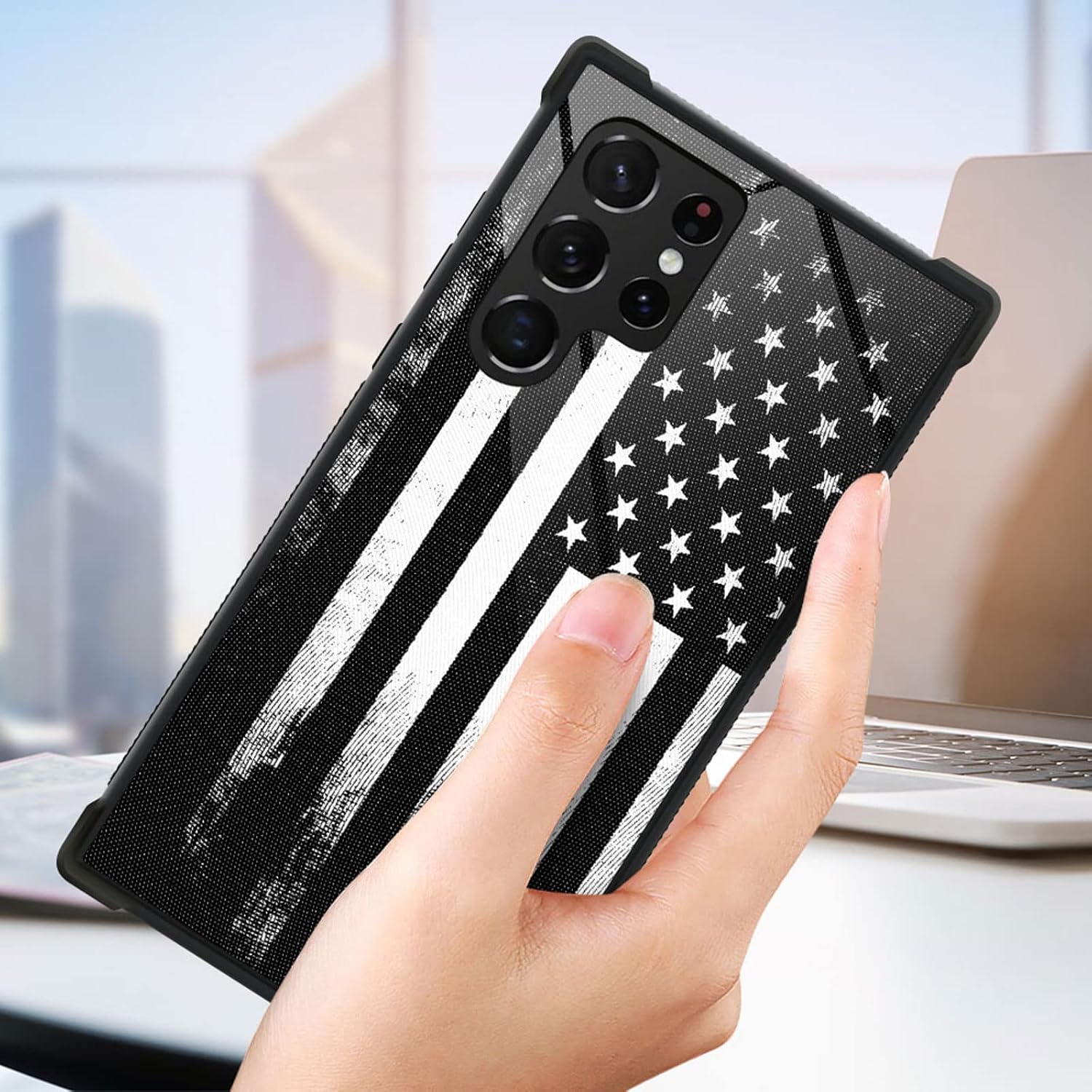 CARLOCA Funda compatible con Samsung Galaxy S23 Ultra, diseño gráfico de identidad retro de la bandera estadounidense, a prueba de golpes,
