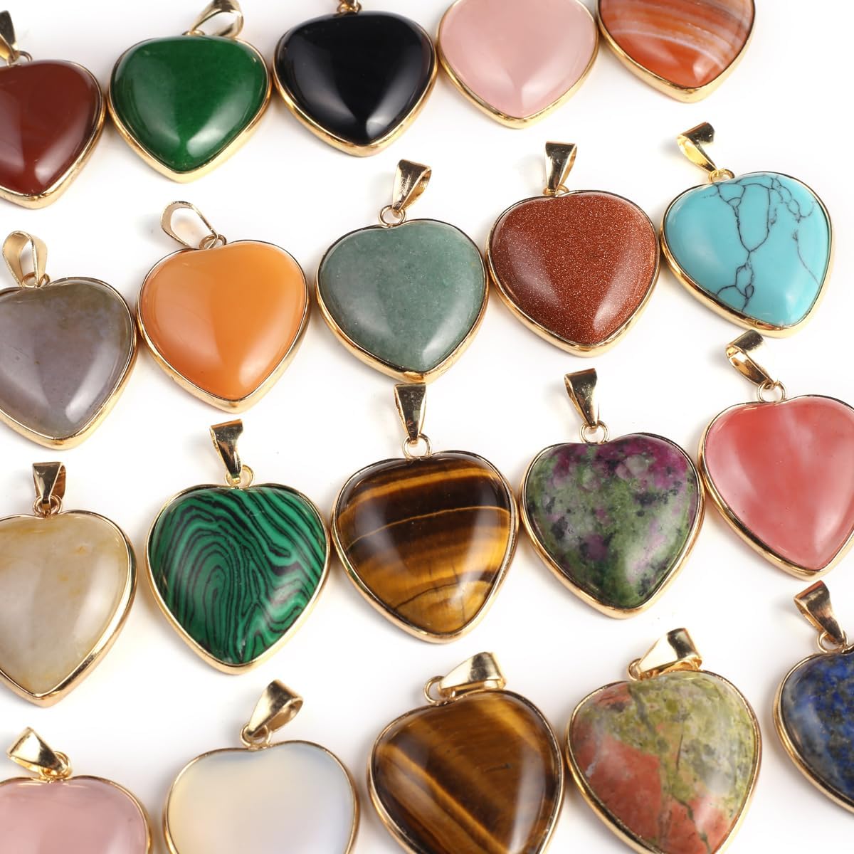 6 colgantes de piedra natural, colgantes de piedra de cristal en forma de corazón, dijes de piedras preciosas curativas de chakras y reiki, a granel