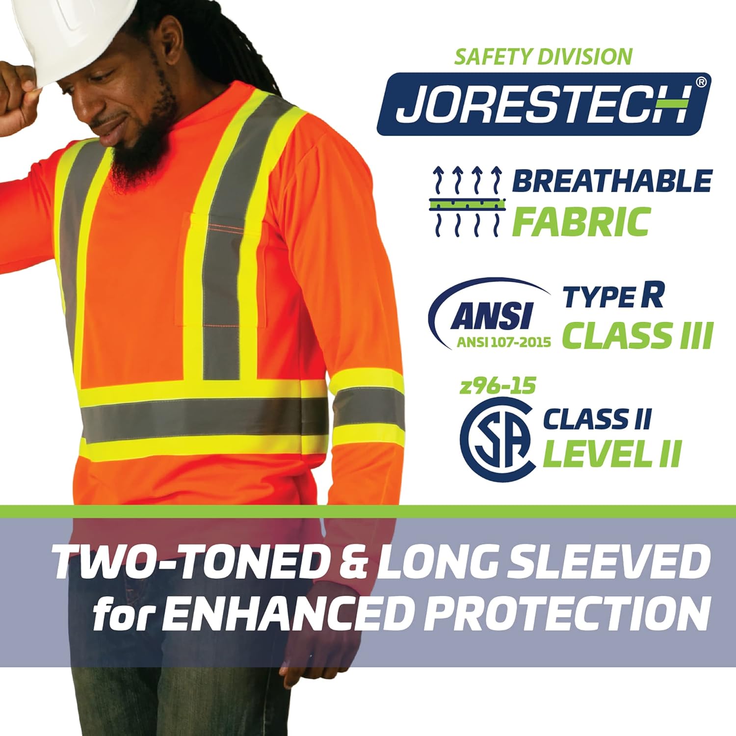 JORESTECH Camiseta de trabajo de manga larga de seguridad reflectante X en la parte posterior para alta visibilidad, cumple con ANSI y CSA