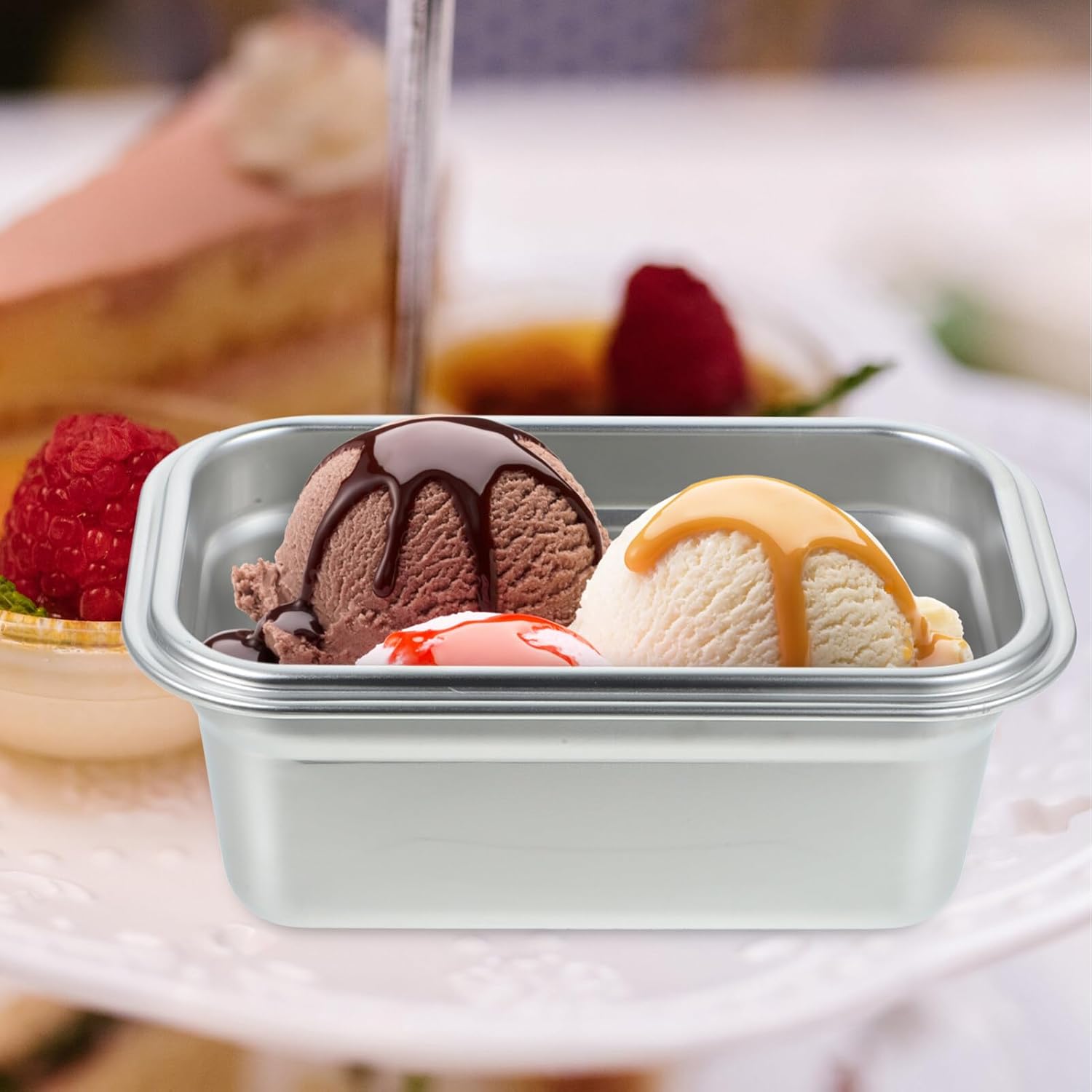 Contenedor de almacenamiento de alimentos de acero inoxidable, mini caja de soporte de helado, caja organizadora de nevera, contenedor de congelador