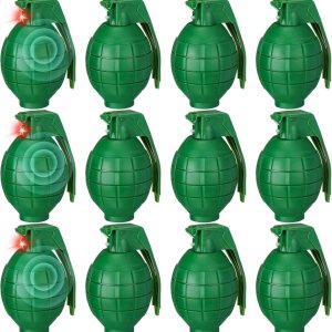 12 granadas de mano de plástico con efectos de sonido realistas y luz intermitente, granadas de juguete, granadas falsas, juguetes militares para 12 granadas de mano de plástico con efectos de sonido realistas y luz intermitente, granadas de juguete, granadas falsas, juguetes militares para