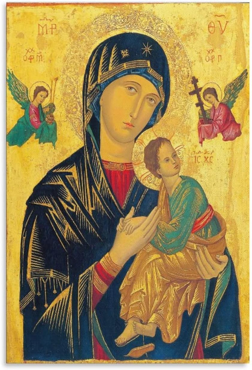 JINGZ Póster en lienzo con texto en inglés “Perpetual Help Madre de Dios” Virgen María para decoración de pared, pintura para sala de estar,
