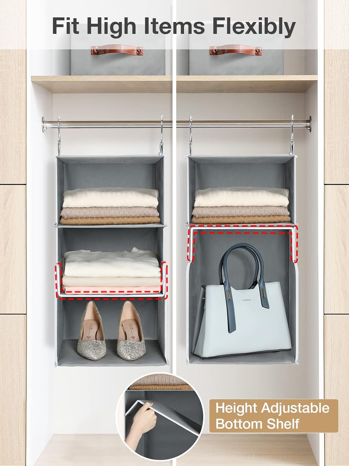 Yecaye Organizador de armario colgante de 7 niveles y paquete de almacenamiento de puerta beige de 4 niveles