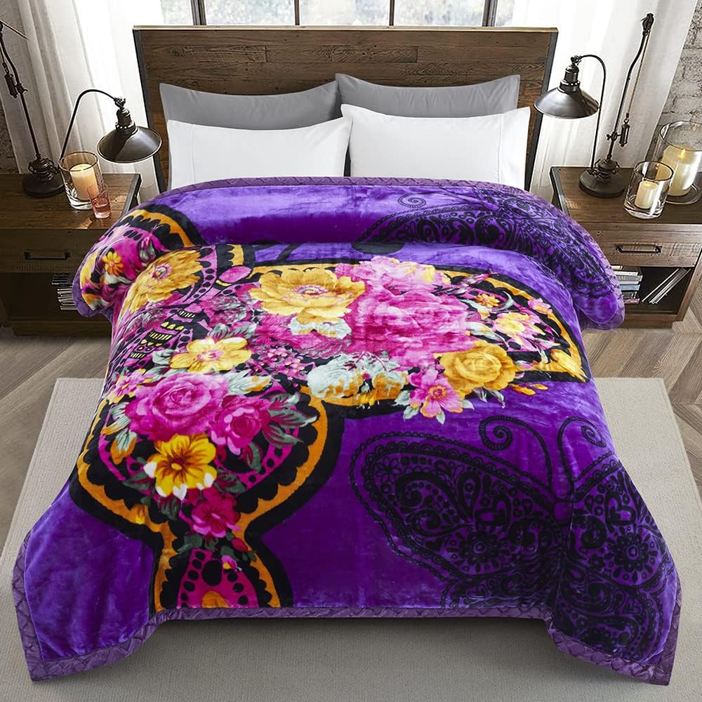 Reversible 11 LB Oversized Heavy Woven Fluffy Plush Soft Warm Korean Style Mink 2 Ply Printed Flannel Fleece Throw Raschel Blanket Embossed Solid,