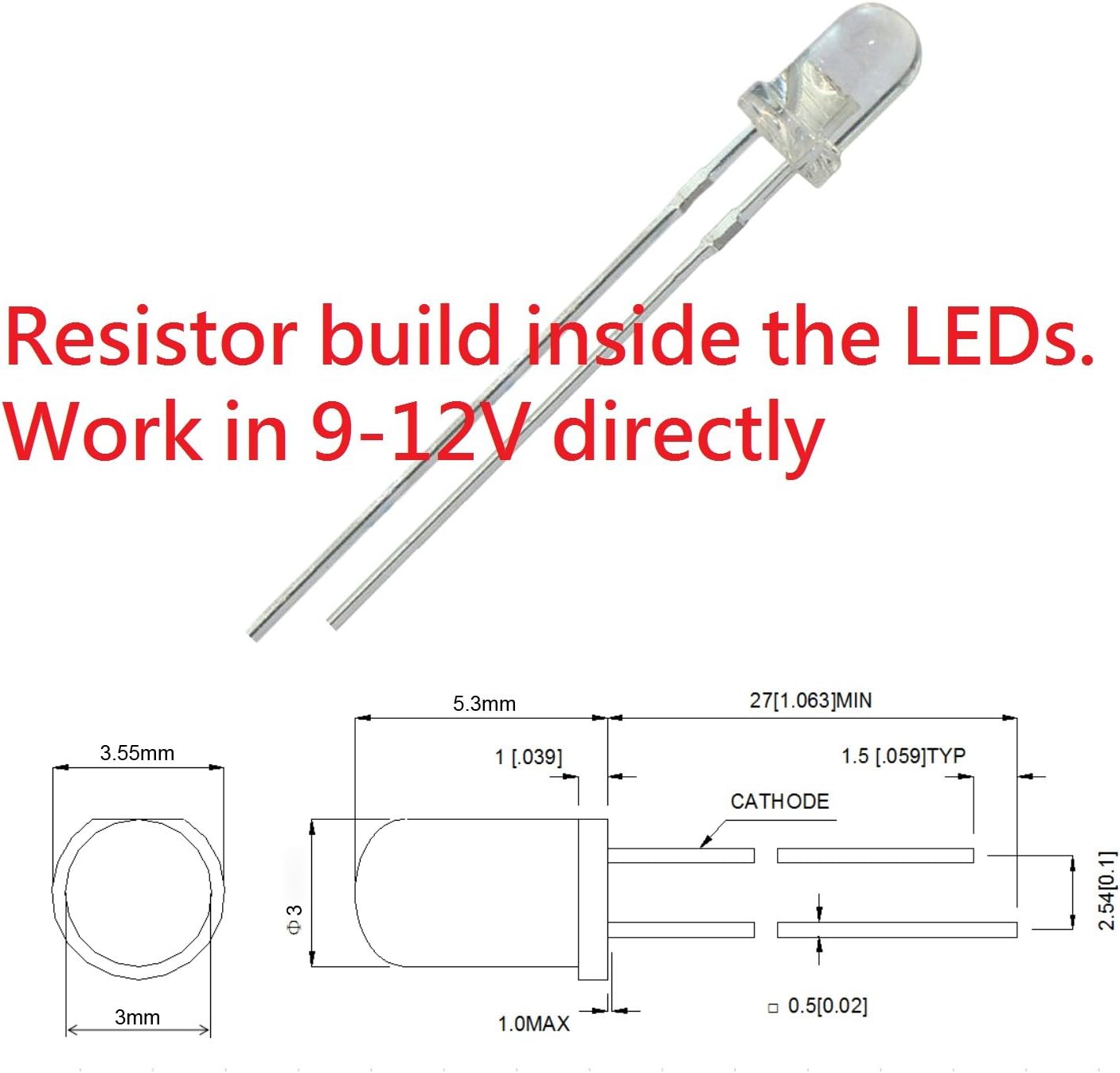 (0.118 pulgadas), 20 unidades en cada color (total 100 piezas) Color mixto 9V – 12V Gauge Cluster Instrumento Diodos emisores de luz
