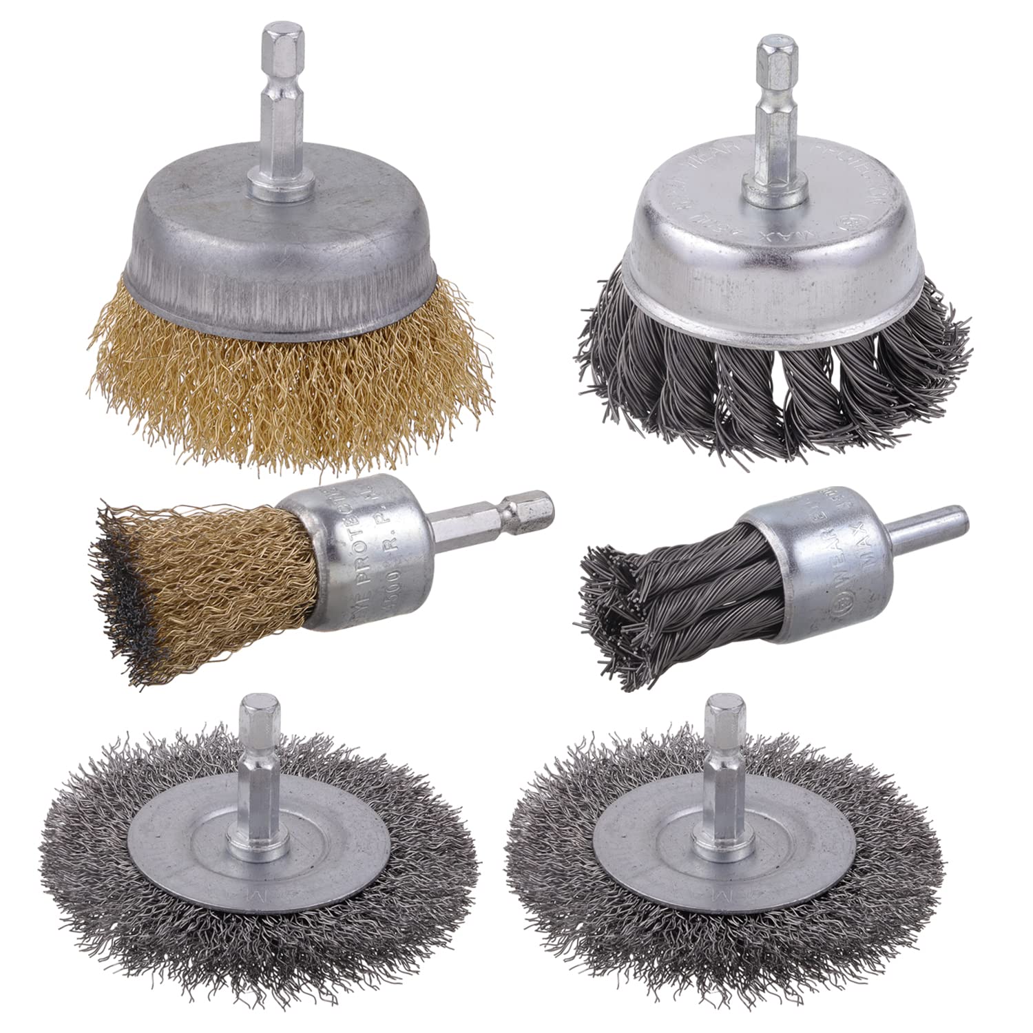 Juego de cepillos de alambre anudado de 3 pulgadas, 6 cepillos de alambre para taladro con vástago hexagonal de 14 pulgadas, accesorio de cepillo de