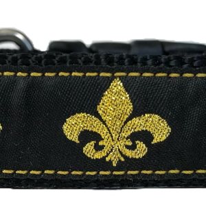 Fleur De Lis Dog Collar (Made with shiny gold colored thread) (fits medium to large size dogs) (Large (14″ – 22″)) Fleur De Lis Dog Collar (Made with shiny gold colored thread) (fits medium to large size dogs) (Large (14″ – 22″))
